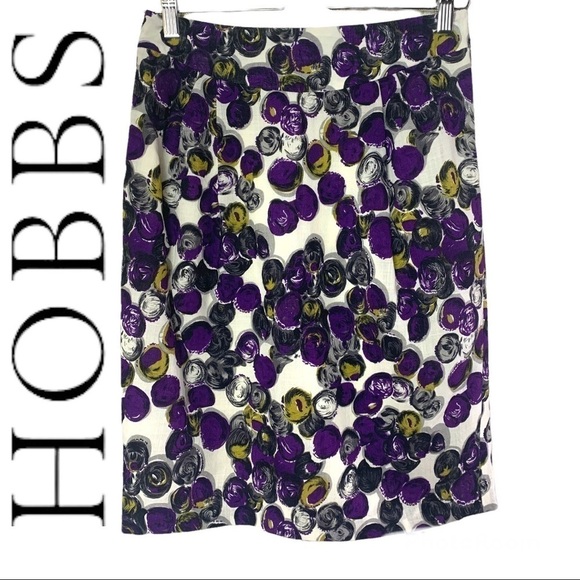 HOBBS London Purple/White Floral Print 100% Wool Skirt Size 10 - Picture 1 of 14